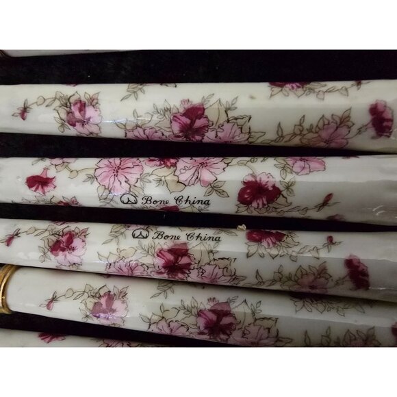 8 Baek San 18-8 Stainless 3 Spoons 3 Pairs Chopsticks Floral Bone China Handle - Picture 3 of 4